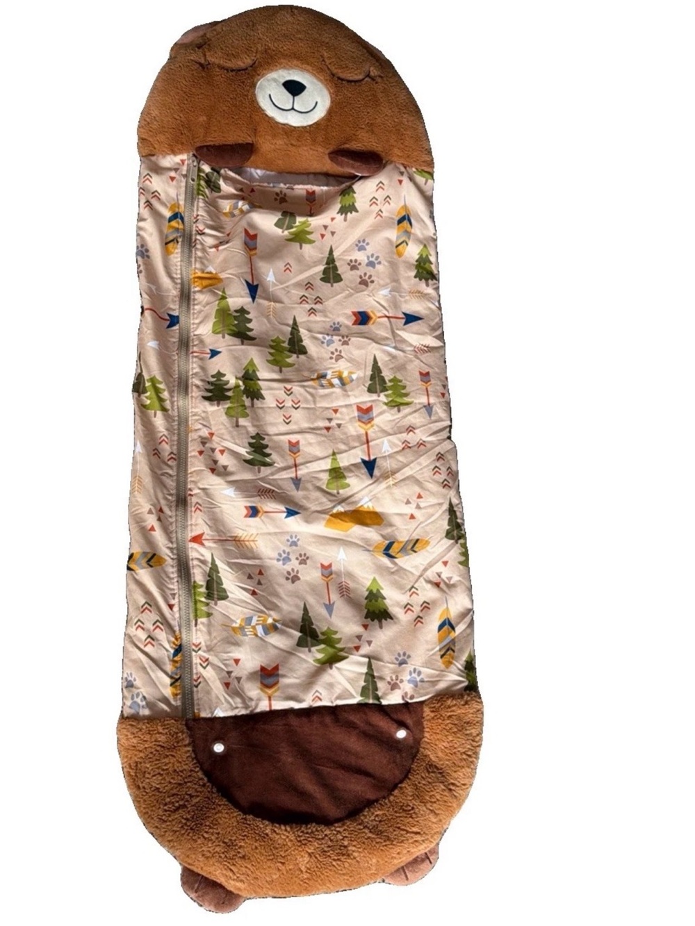 Kids Bear Hooded Sleep Sack with Forest Print - Brown/Beige